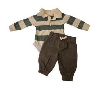 Striped Green and Beige Baby Outfit